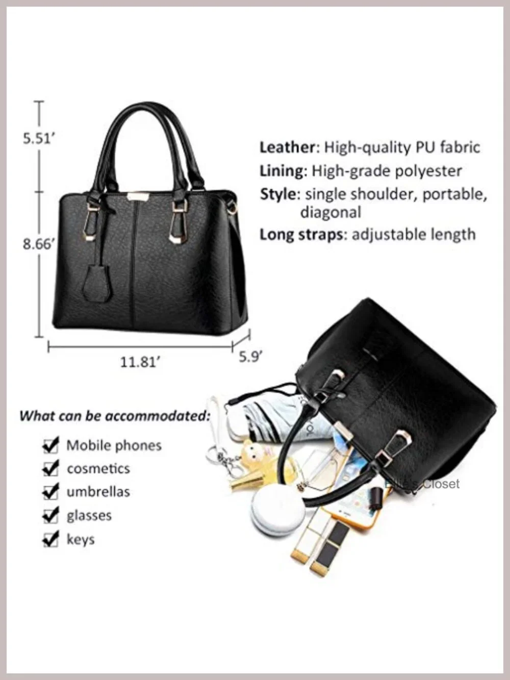 Faux Leather Satchel Handbag Top Handle Shoulder Tote Work Bag